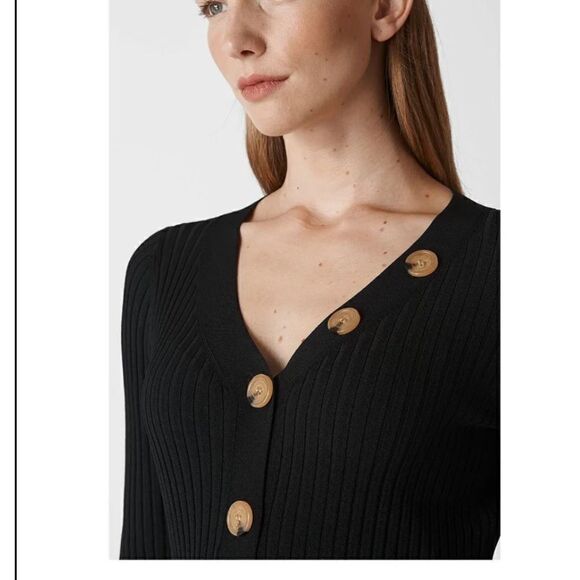 WHISTLES Button Detail Ribbed Sweater in black size - Picture 2 of 11